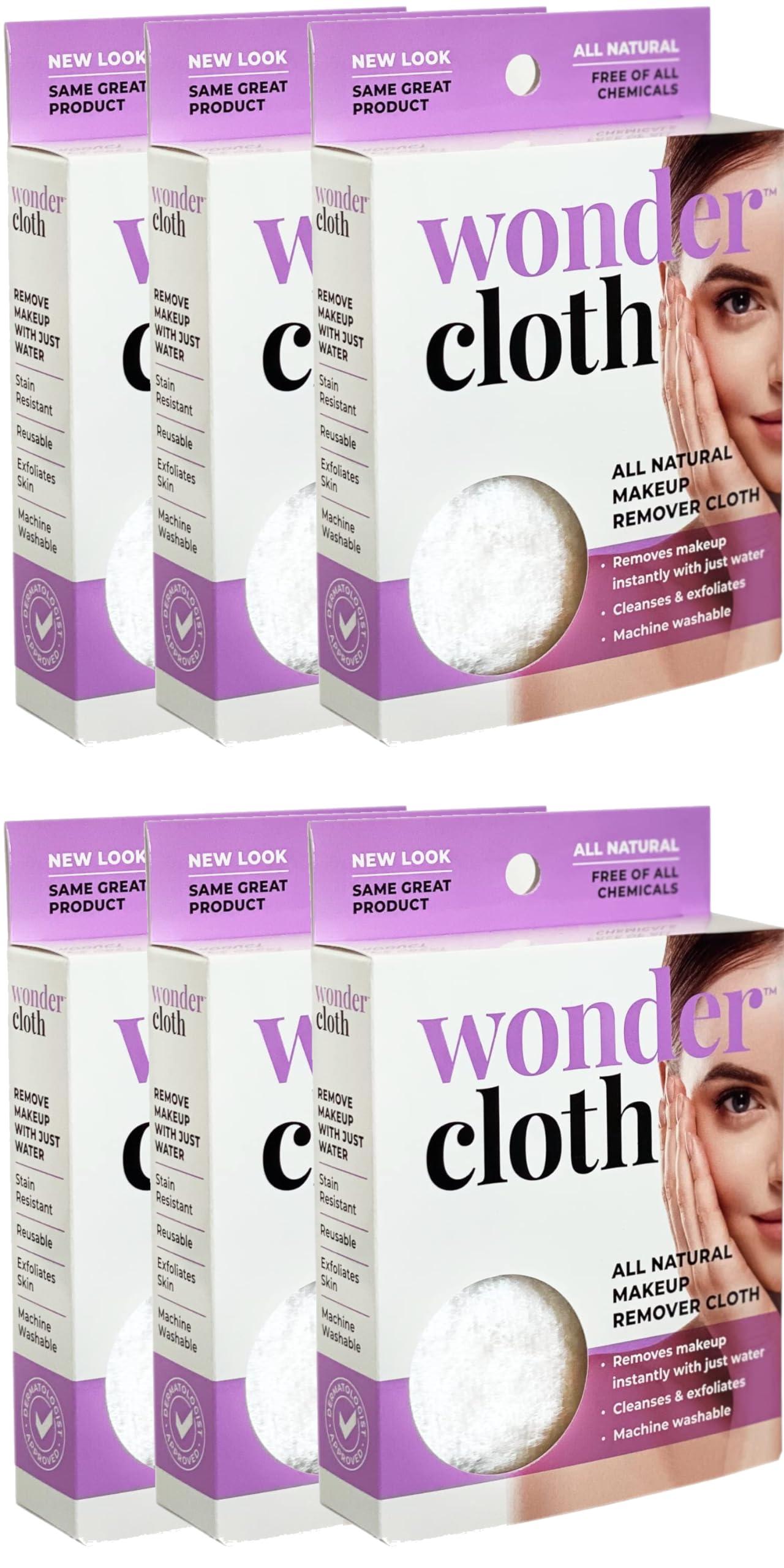 Wonder Wonder Cloth (Pack of 6) - All Natural Make-Up Remover Cloth, Removes Makeup Instantly with Just Water, Cleanses and Exfoliates, Machine Washable