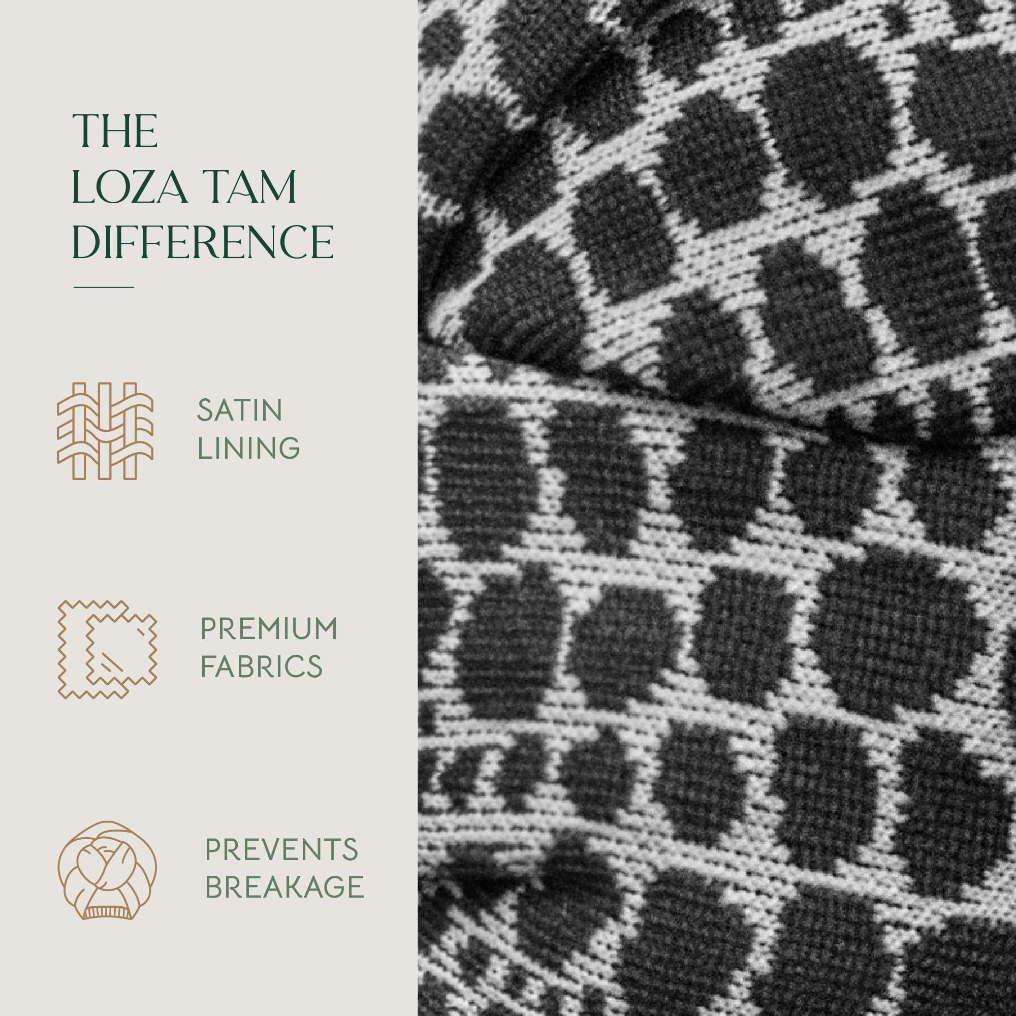 Loza Tam Loza Tam | Luxe Black & White Head Wrap Turban for Women | Satin-Lined Turban Hair Wrap for Women (US, Alpha, Small, Medium)