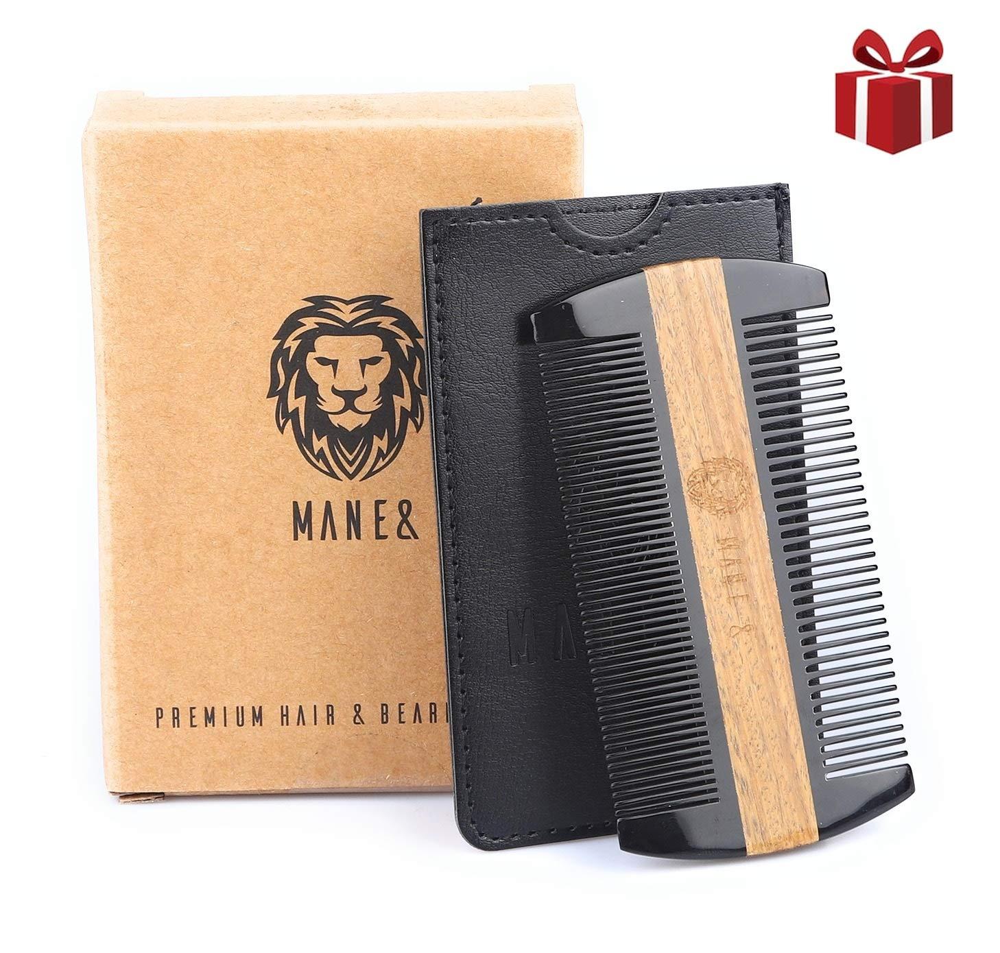 MAN & MANE Premium Natural Ox horn and Sandalwood Beard Comb Dual-Action | Double Sided Beard & Mustache Comb with Black Protective Case | Perfect Grooming Companion & Gift for Men  by Man & Mane