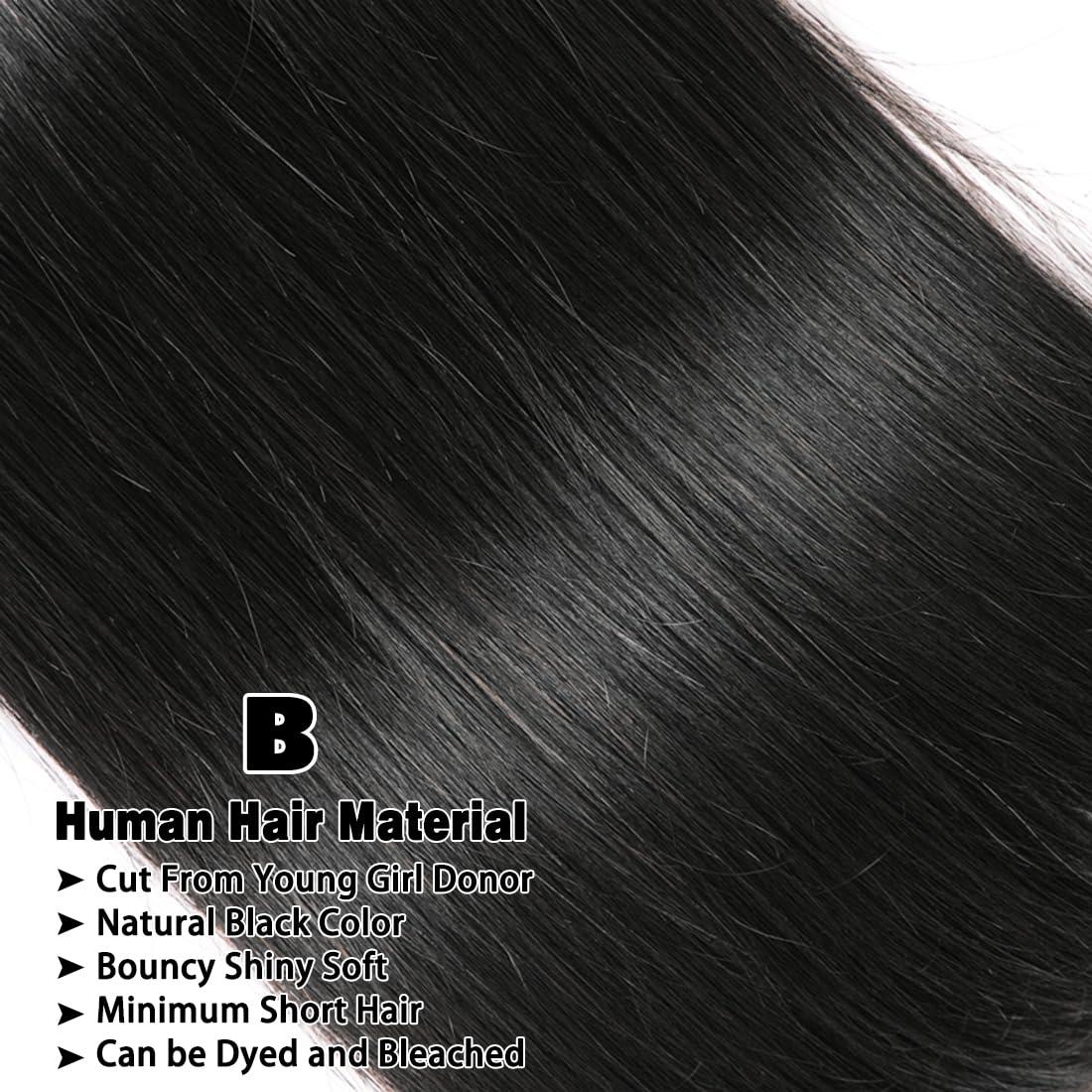 Elluipoey Straight Bundles Human Hair 3 Bundles Double Weft 12A Brazilian Weave Straight Hair Bundles 10 12 14 Inch