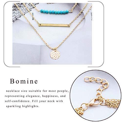 Bomine Bomine Boho Layered Disc Necklace chain Turquoise Pendant Necklaces Jewelry for Women and Girls (Gold)