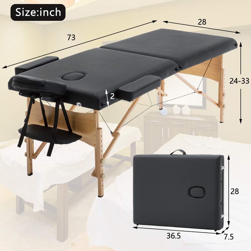 Dkeli Dkeli Portable Massage Table Spa Bed Foldable 73 Inch Height Adjustable Massage Bed with Solid Wooden Legs and Carry Case Tattoo Salon Table Bed Hold Up to 450LBS
