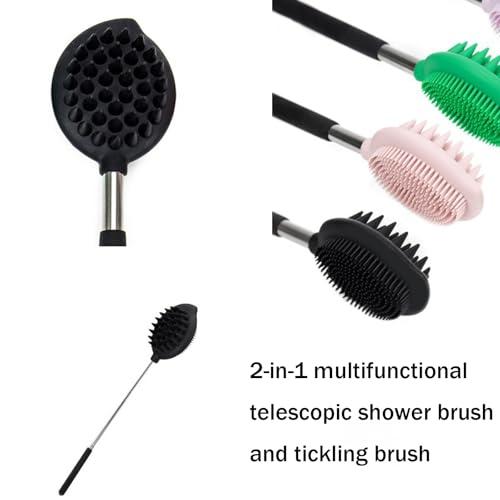 Ruxunteli Extendable Long-Handled Bath Brush, Retractable Handle (Pink)
