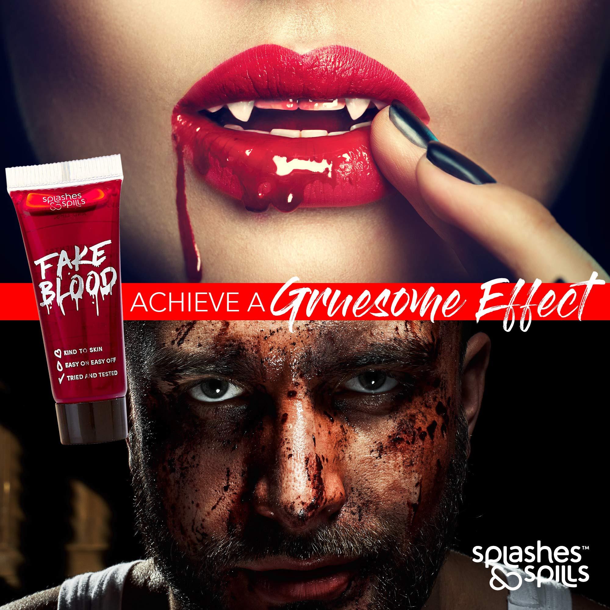 splashes & spills Realistic Fake Blood - Face and Body Paint - Pretend Costume and Dress Up Makeup by Splashes & Spills - New & Improved Formula! (10ml)
