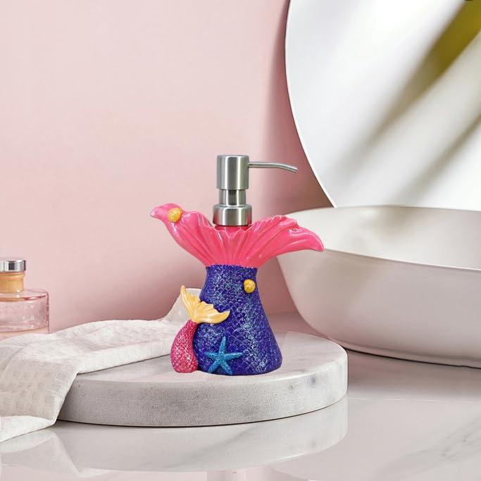 YHHRESINKING Mermaid soap Dispenser for Bathroom Kitchen, Resin Lotion Dispenser, Liquid Hand soap Dispenser with Pump Bottle for Kitchen Sink and Bathroom Lavatory, Home Decor Organizer (Purple)