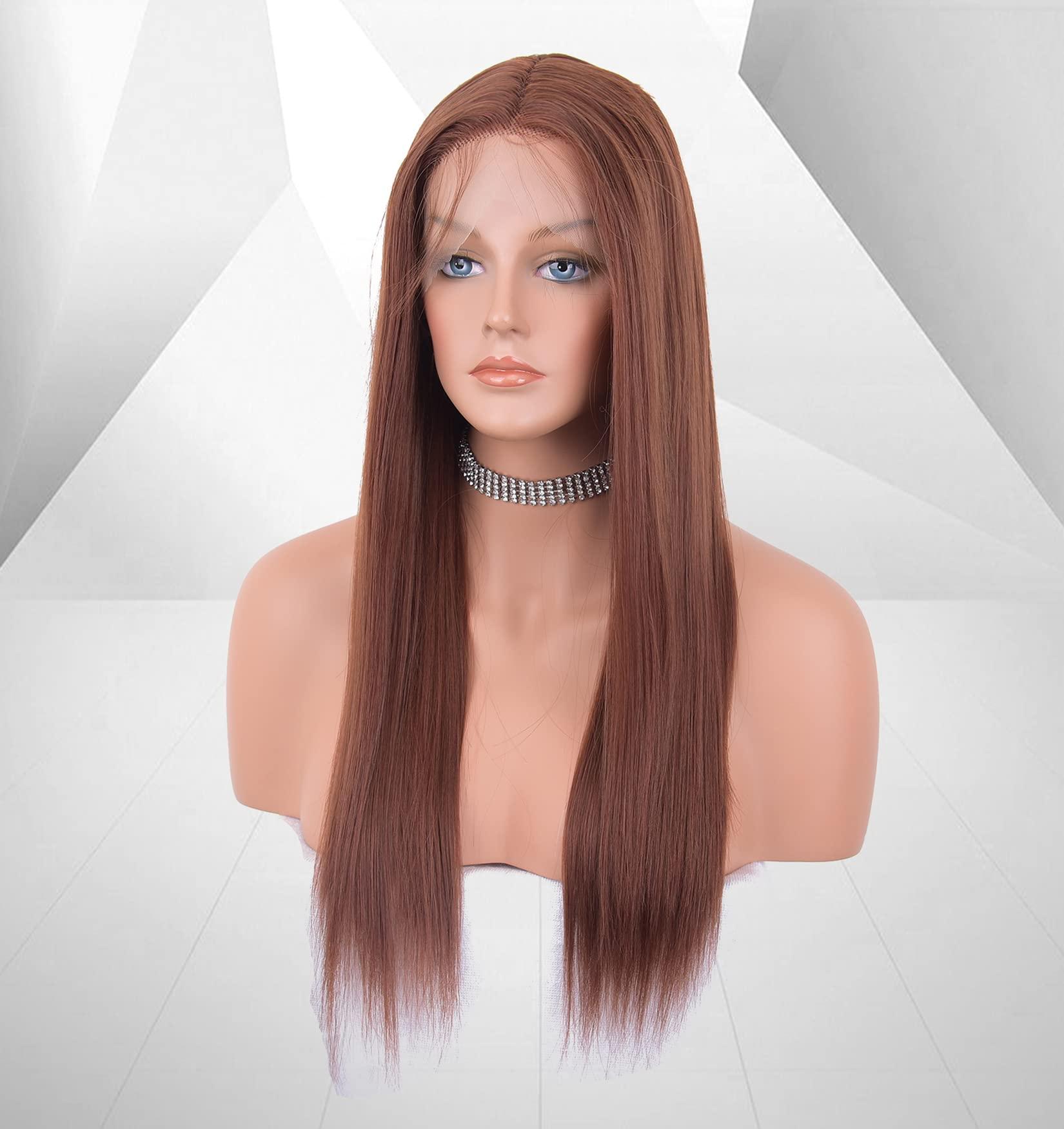 EALGA EALGA Brown Auburn Wig Lace Front Wigs for Women, Straight Hair Light Brown Wig with Baby Hair, Glueless,Middle Part, Shoulder Length 20 inch Red Head Wig EALGA-021