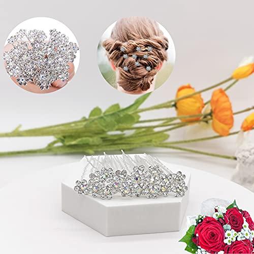 Songqee 40 Pieces Wedding Flower Hair Pins Rhinestone Hair Clips Prom Hair Accessories U Shape Barrette with a Storage Box for Bridal Wedding Women Hair Jewelry