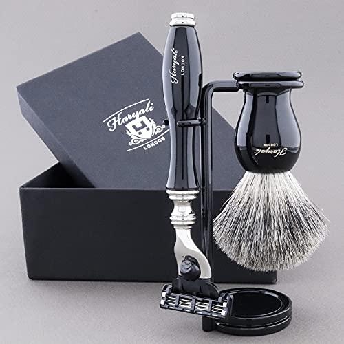 Haryali London Haryali London 3 Edge Safety Razor With Black Badger Hair Brush and Stand Perfect Shaving Kit For Mens