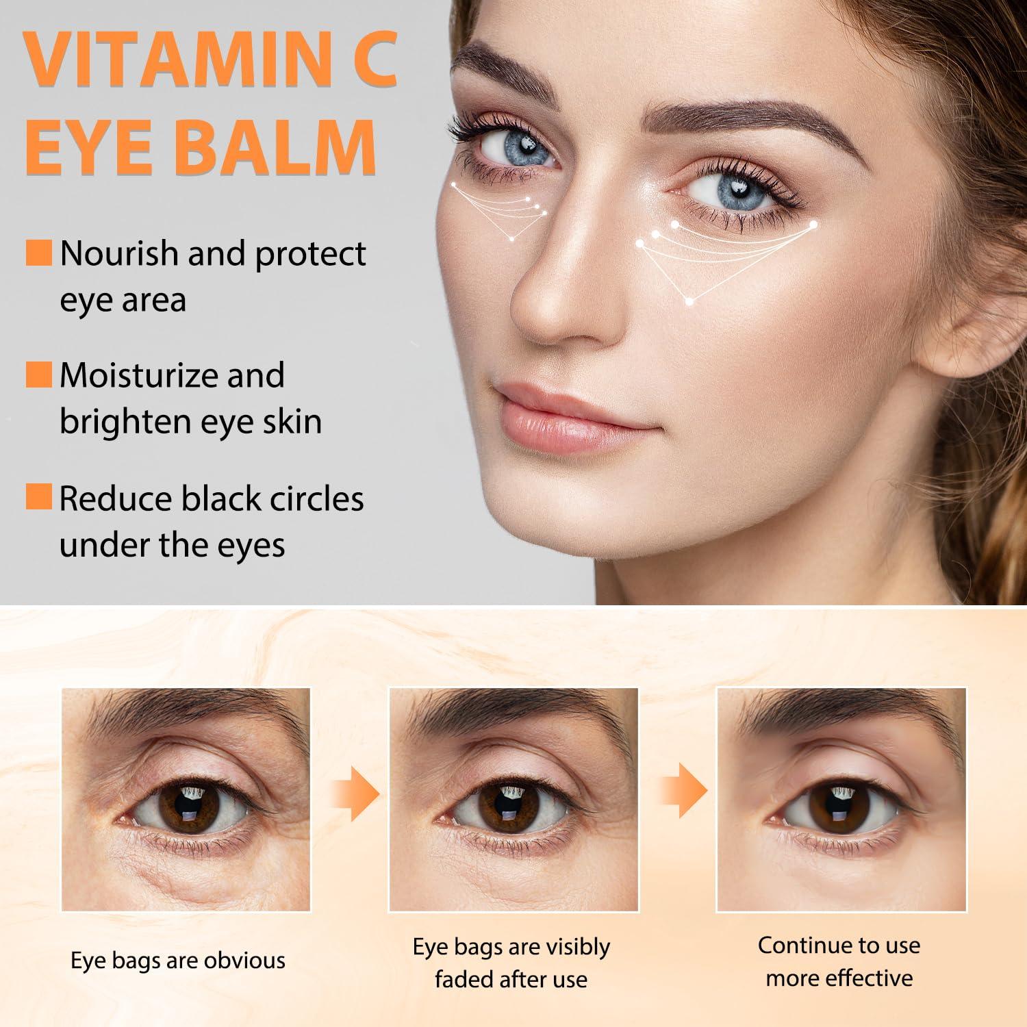 Grenben Revive + Glow Vitamin C Eye Balm (0.14 oz),Moisturizing & Hydrating Eye Cream, Brightening and Reducing Dark Circle, Firming Eye Cream (2 PCS)