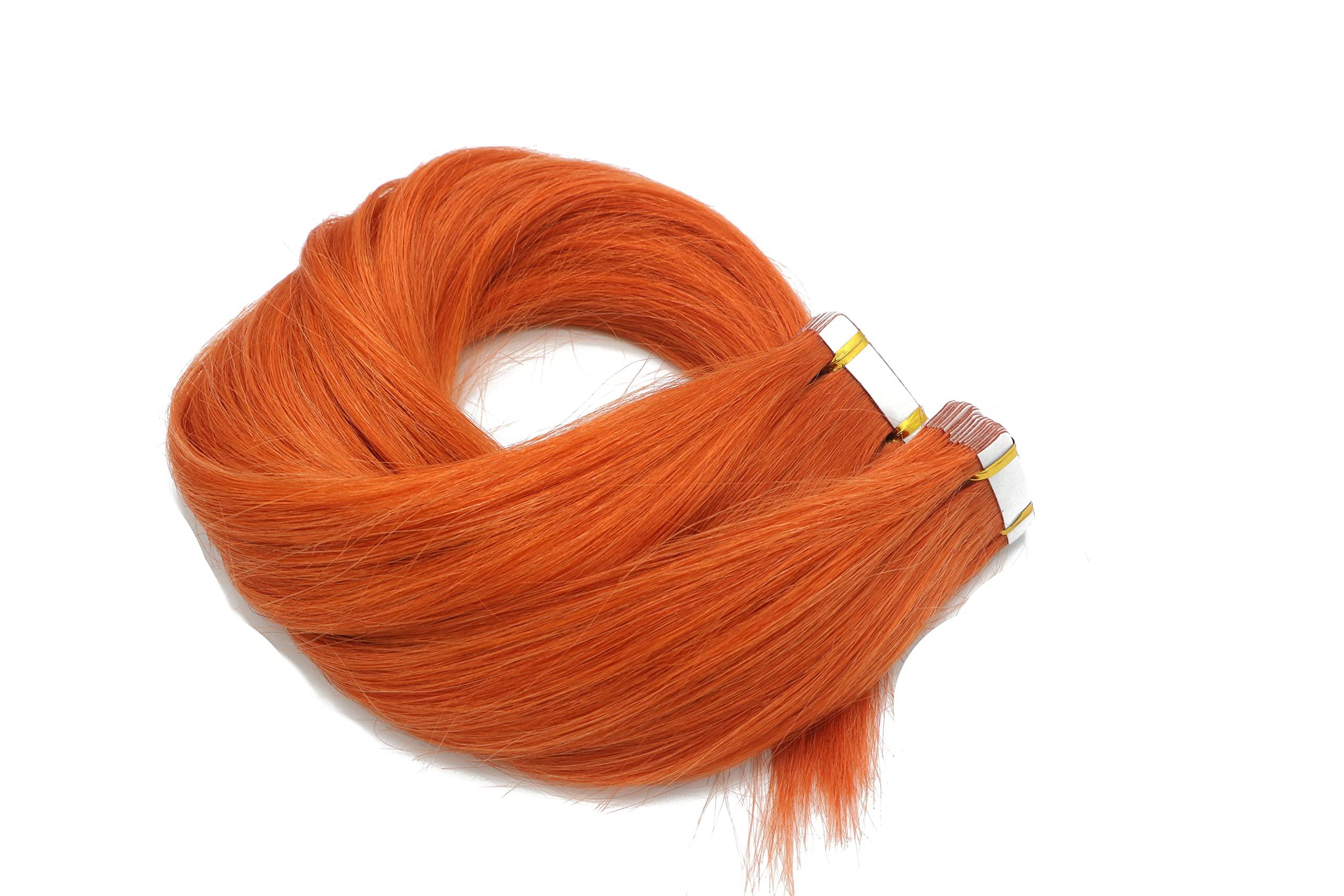 Vanvy 20Inch Orange Tape In Hair Extensions Human Hair Ginger Red Hair
