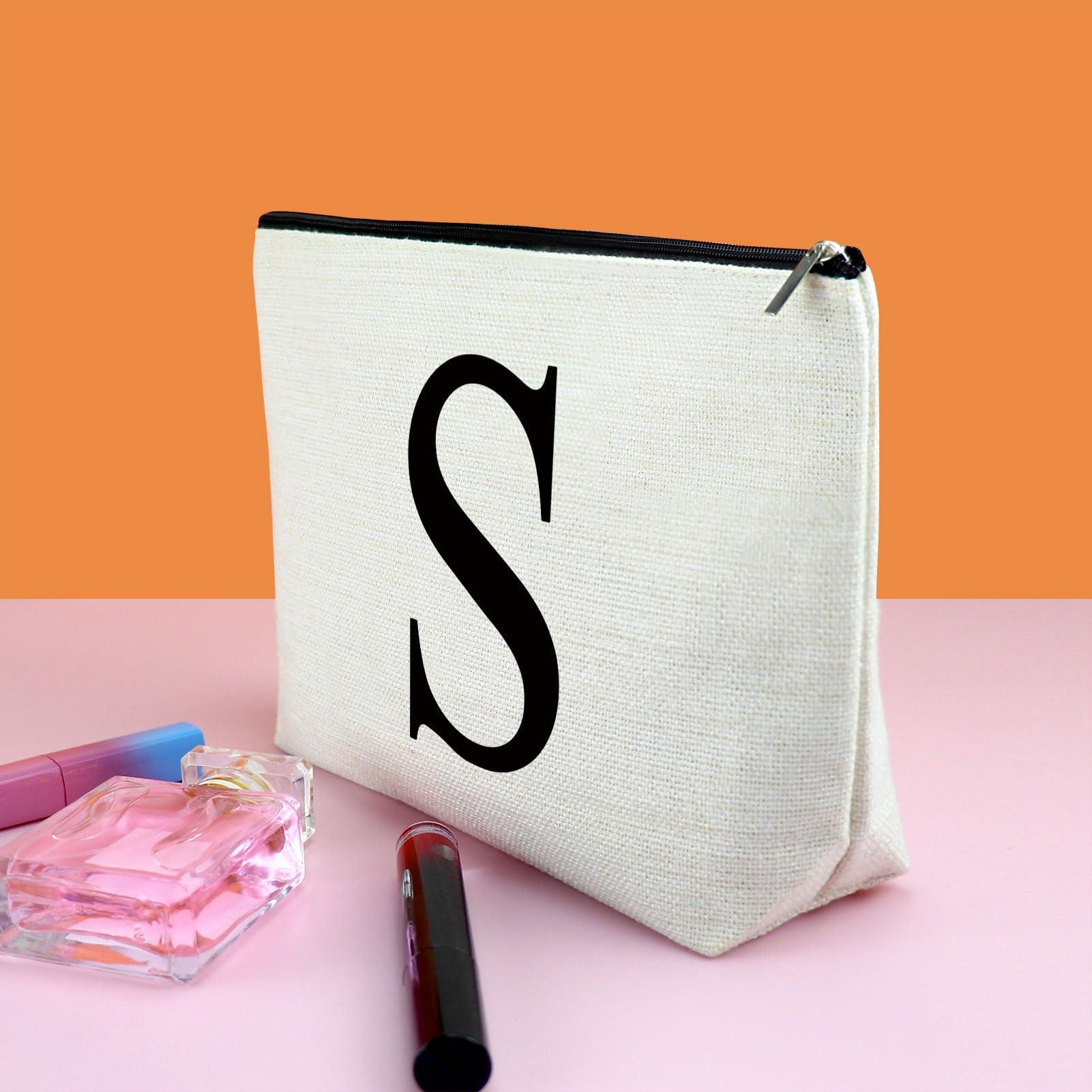 Gfhzdmf Monogrammed Makeup Bag for Women Letter S Cosmetic Bag Alphabet Initial Letter A-Z Travel Pouch Gift for Friend Birthday Graduation Gift for Sister Vocation Gift for Daughter Travel Toiletry Bag (S)
