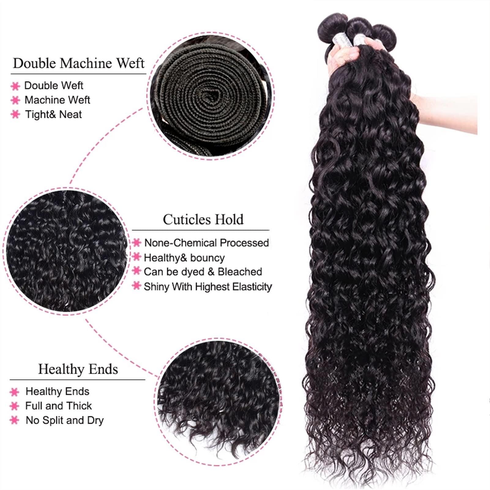 TOMYEUS KIZQYN Human Hair Bundles Peruvian Water Wave Bundles Unprocessed Water Wave Human Hair Bundles 1/3/4 Pcs Peruvian Water Wave Virgin Remy Hair Extensions Natural Black Color Braiding Hair