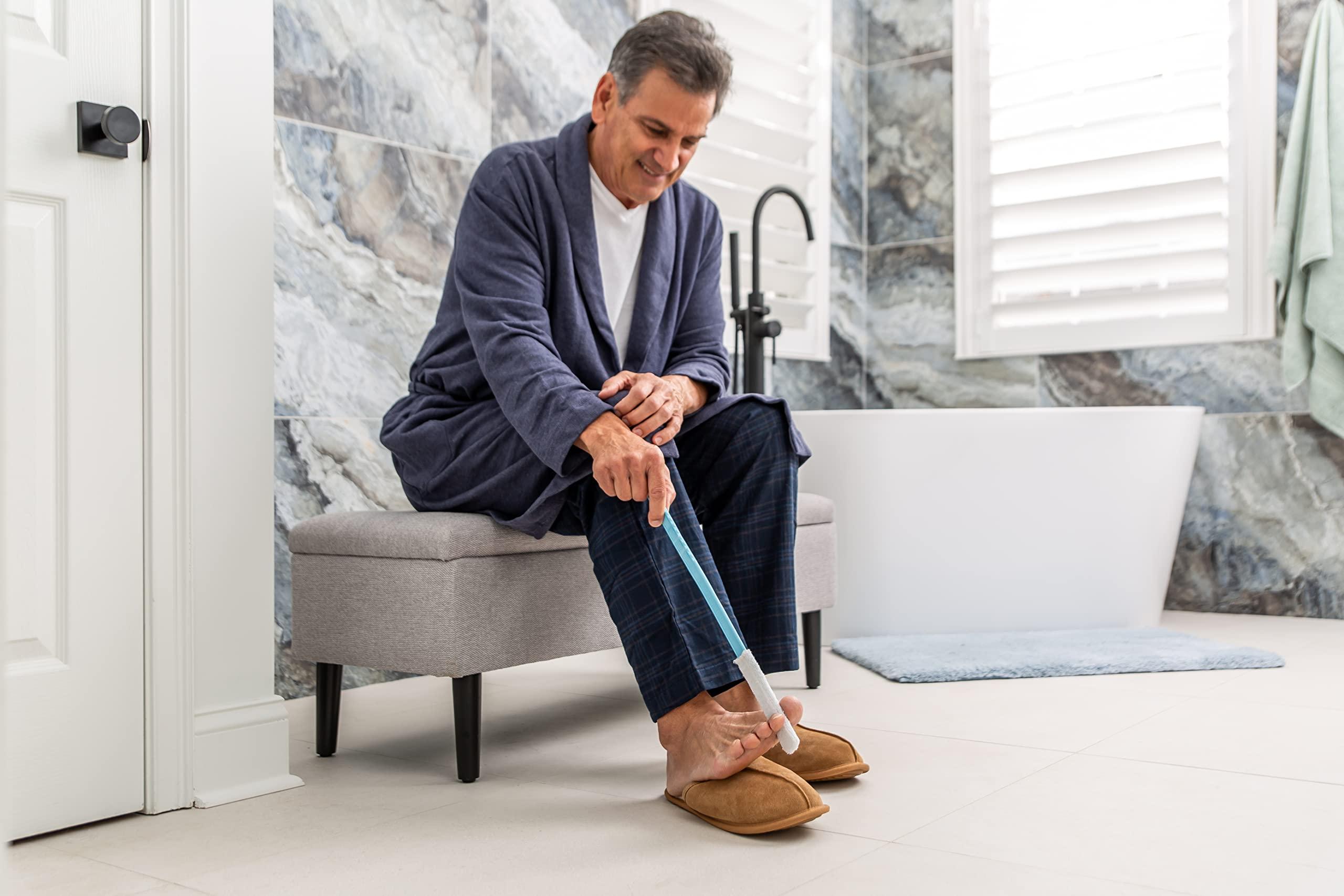 Burlingham\'s Long Reach Toe & Foot Towel Brush - 17\" Tool with 3 Towel Covers and 6 Pc. Set of Towel Covers Replacement