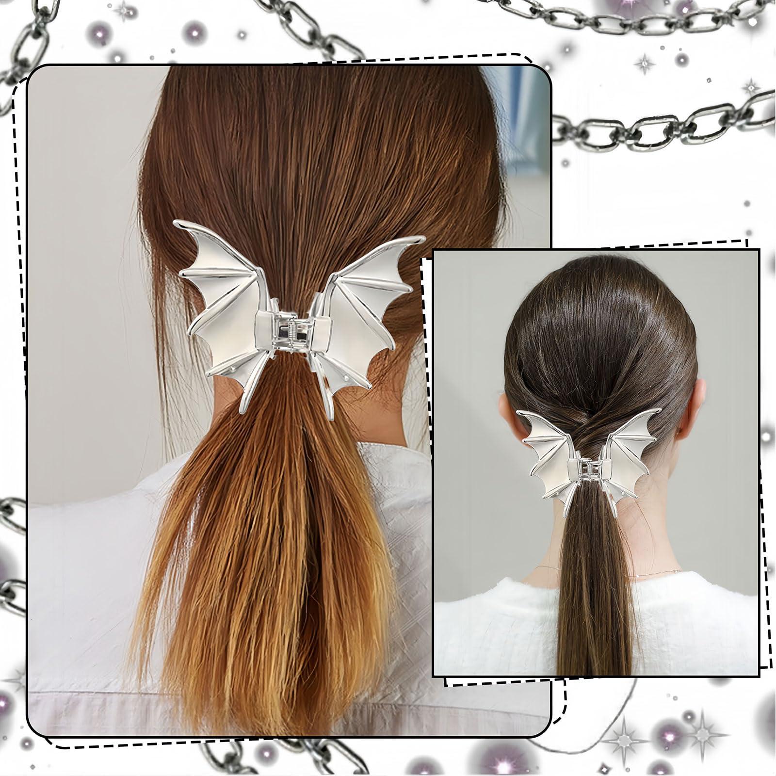Vsdski Vsdski Bat Hair Clips Metal Silver Hair Claw Clips for Thick Thin Hair Halloween Hair Accessories for Women Punk non-slip Claw Clips Strong Hold Hair Jaw Barrettes for Cosplay Party Hair Supplies