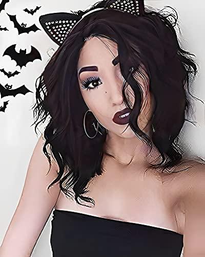 IMSTYLE IMSTYLE Short Lace Front Wig Black Synthetic Wig Short Bob Wigs for Women Natural Wavy for Cosplay and Drag Queen