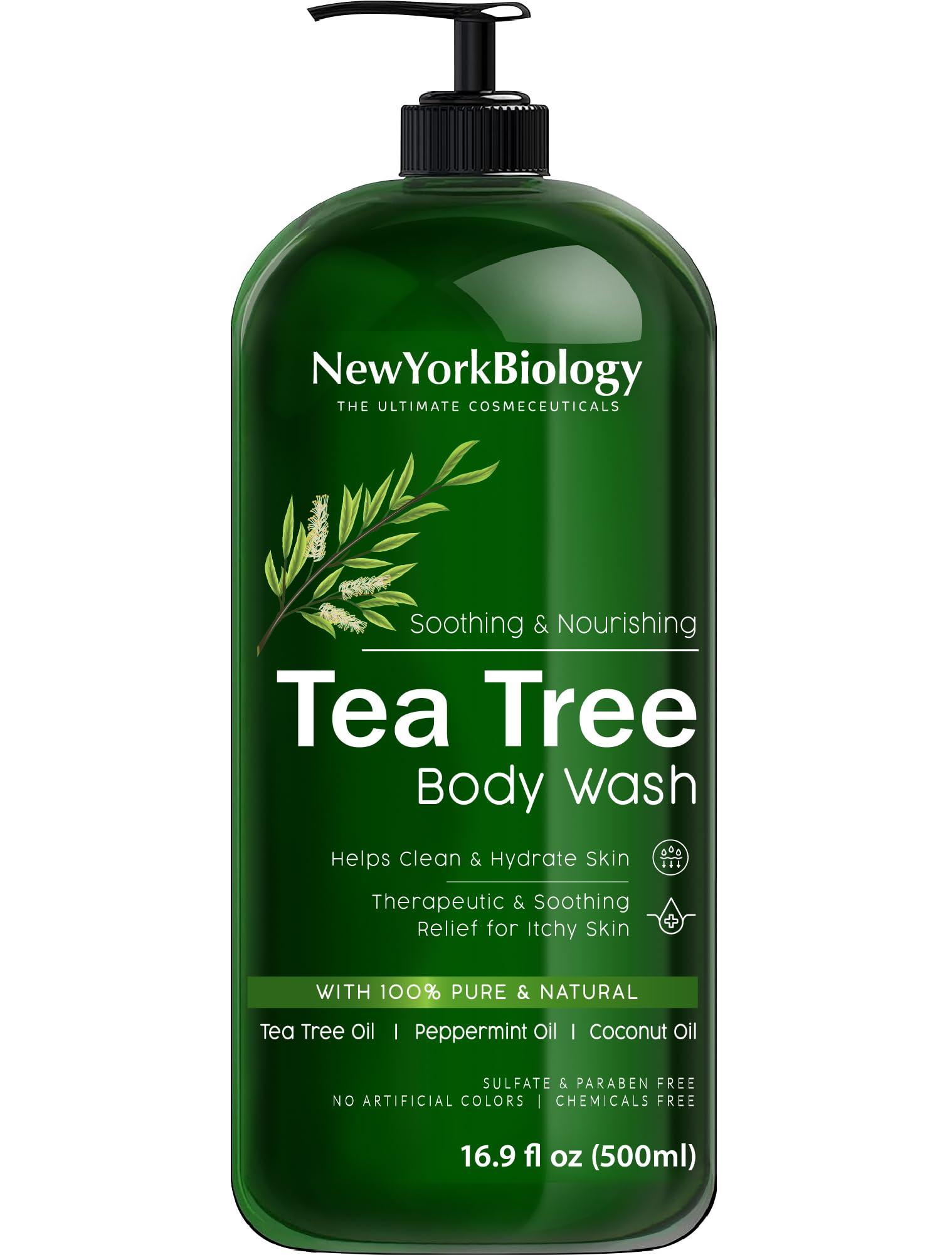 NEW YORK BIOLOGY THE ULTIMATE COSMECEUTICALS New York Biology Tea Tree Body Wash with Tea Tree Mint Body Wash for Men and Women - Helps Jock Itch & Itchy Skin, Nail Fungus, Athletes Foot, Eczema & Body Odor, Ringworms – 16 Fl Oz