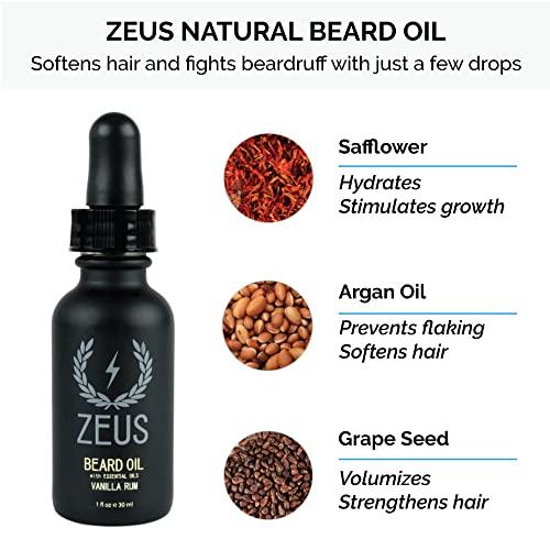 ZEUS ZEUS Everyday Beard Kit with Travel Toiletry Dopp Bag – Beard Wash Shampoo & Conditioner, Natural Beard Oil, Beard Balm & Travel Toiletry Bag (Vanilla Rum)