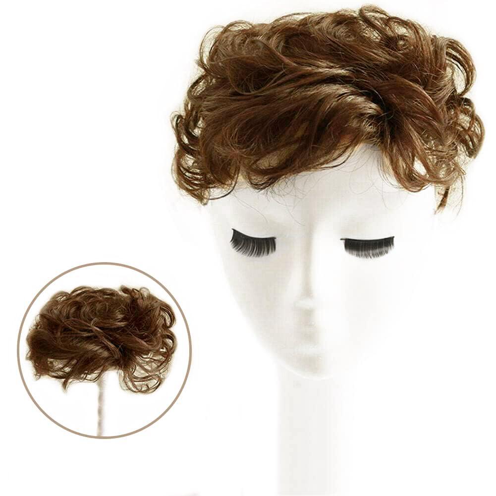 ICRAB ICRAB Women Short Human Hair Topper Closure Curly Hair Wiglet Hairpiece Clip in Top Hairpiece Natural Weaving Hair Replacement Hair Piece for Thinning Hair 13x14cm(Light Brown 6")