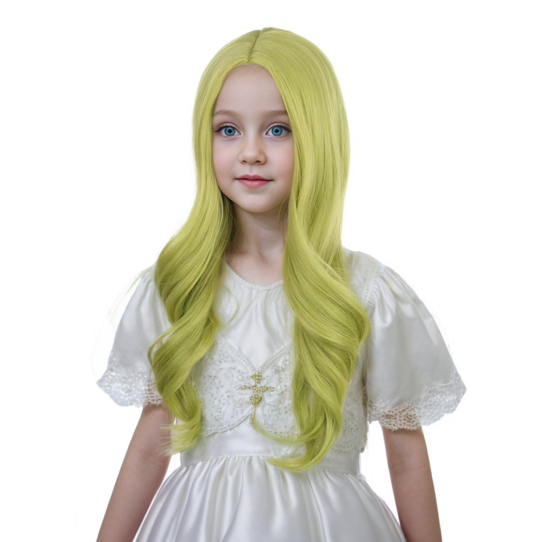 Ufindcos Ufindcos Green Wig for Kids Long Wavy Curly Avocado Green Hair Wigs for Child Green Wig for Girls Middle Part Natural Looking Synthetic Wig with Wig CapAvocado Green