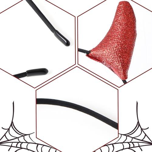 Teaaha Glitter Devil Horns Headband Red Halloween Devil Ears Headband Tiefling Horns Cosplay Costume Accessories for Women Men,Fancy Dress Cosplay and Demon Devil Themed Parties Hairband (Red)