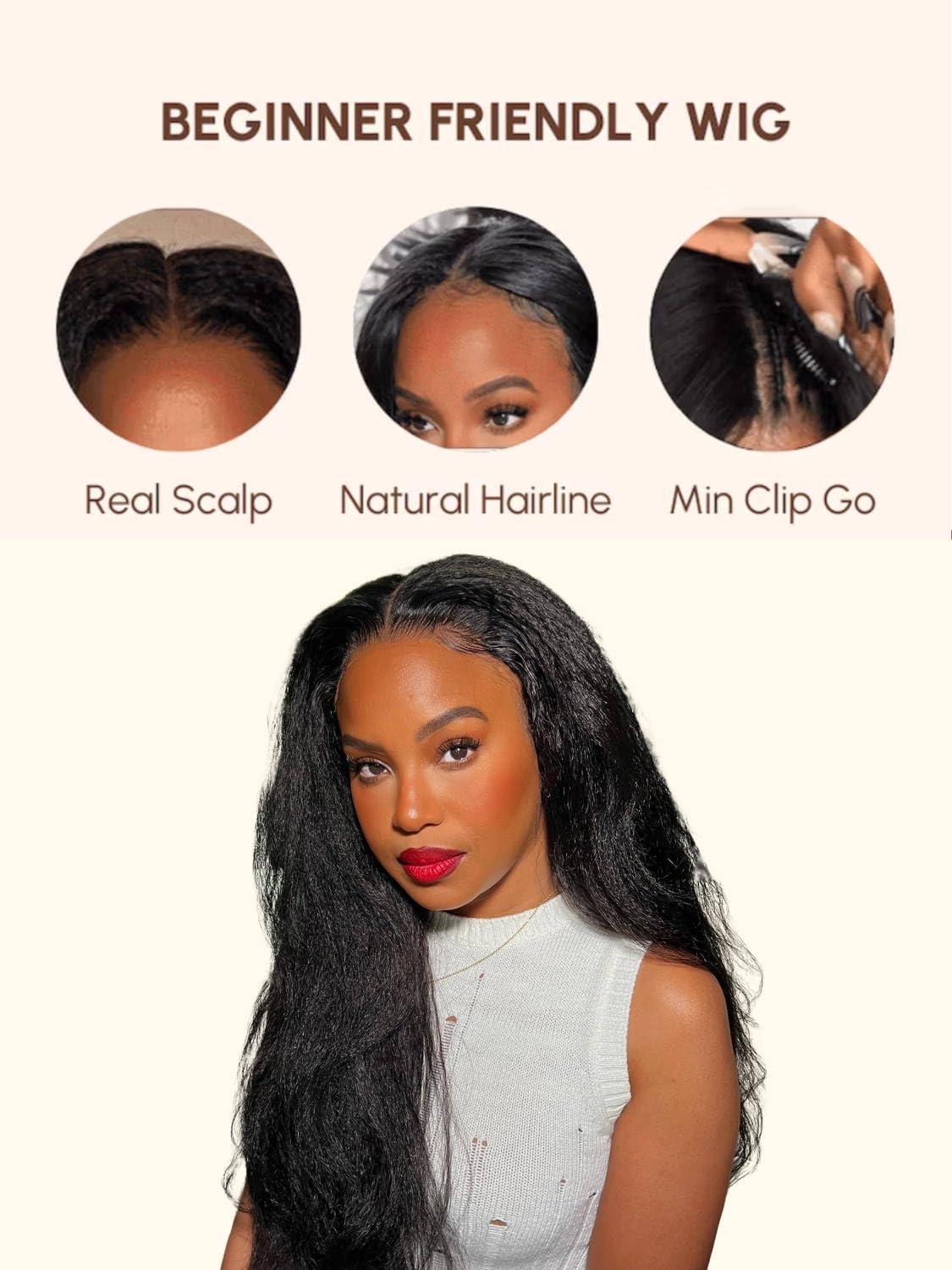 Beauty Forever Beauty Forever V Part Wig Human Hair Kinky Straight EasiContour Vpart Wigs Upgrade U Part Wigs Glueless Full Head Clip In V Shape Wigs No Leave Out None Lace Front Wig 150% Density 22inch