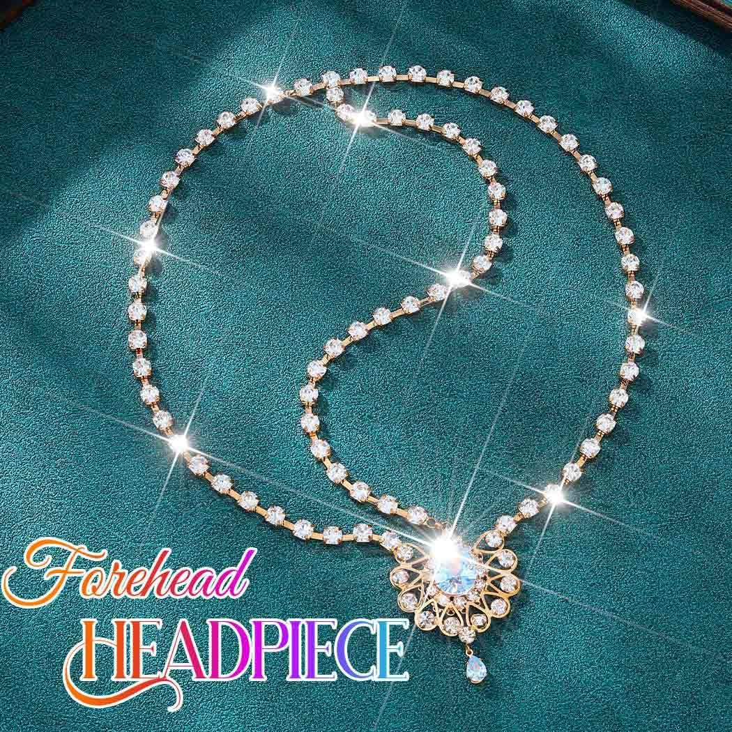 Catery Catery Head Chain Jewelry Crystal Hair Chains Boho Headpiece Pendant Head Chain Hair Jewelry Hair Accessories for Women and Girls (Gold)