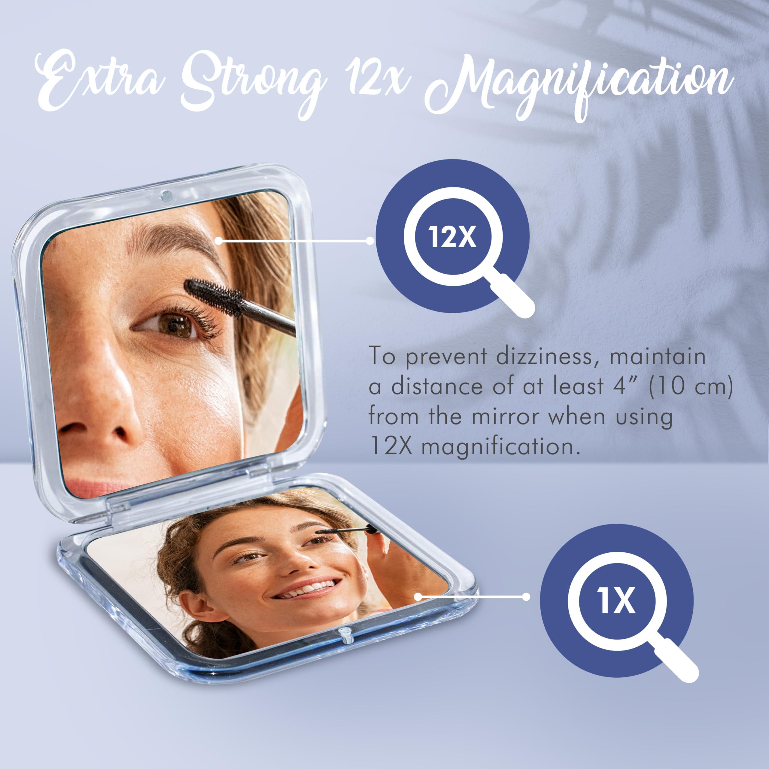 MIRRORVANA MIRRORVANA Small Travel Makeup Mirror with 12X and 1X Magnification - Compact, Pocket-Size, Handheld - Magnified Compact Mirror for Close Up Cosmetic Application and Tweezing - Square 3.3\" x 3.3\"