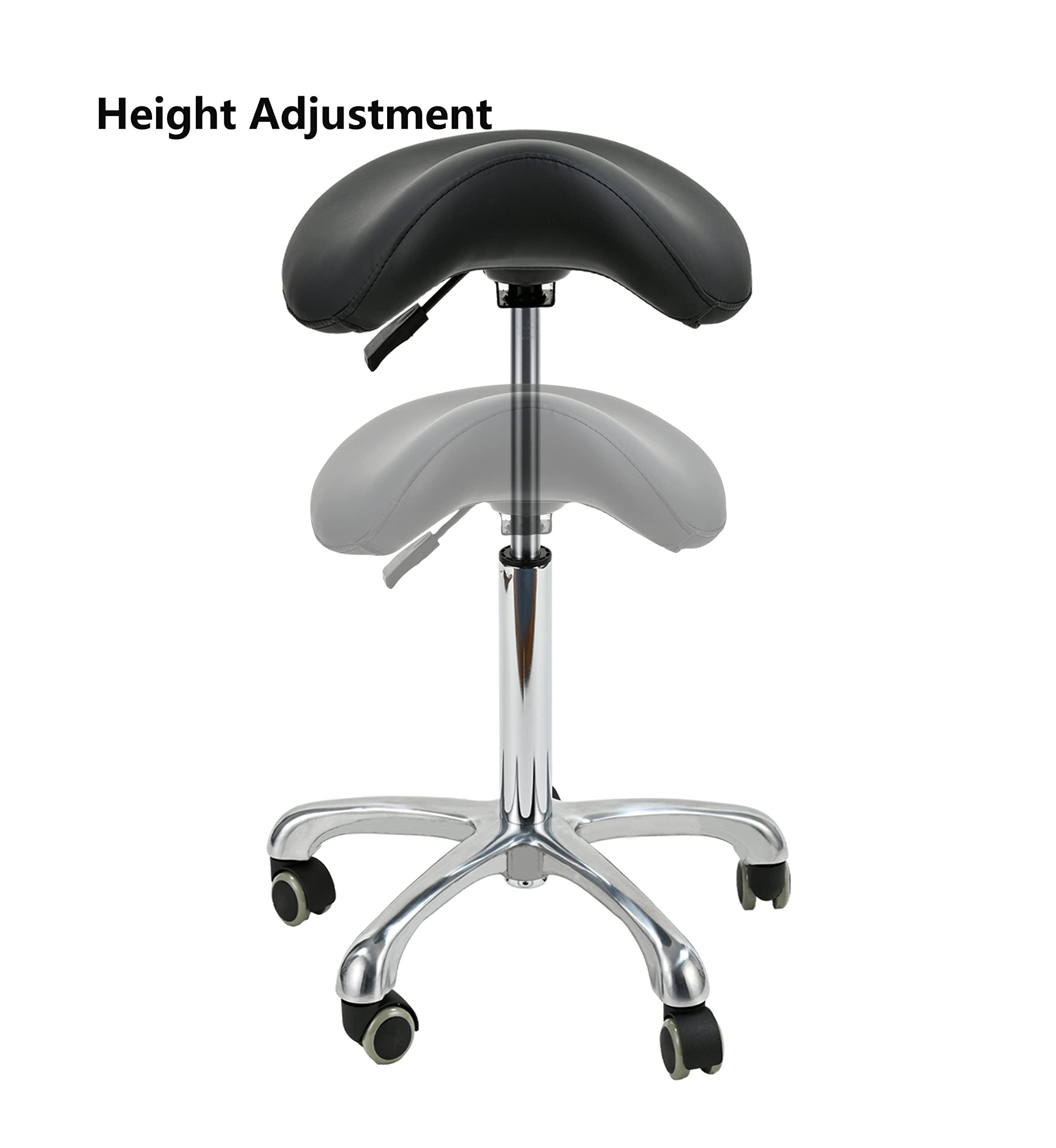 FOHGFNT FOHGFNT Saddle Seat Stool Rolling Chair Drafting Hydraulic Swivel Adjustable Ergonomic Style with Foot Rest Wheels for Home Office Dental Clinic Spa Salon Kitchen Bar Use,Black