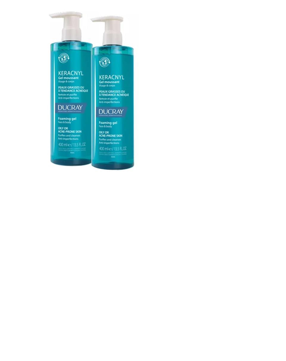 Ducray Ducray Keracnyl Foaming Gel 400ml Face and Body Hygiene of Oily Skins with Acne Tendency (Packed of 2)