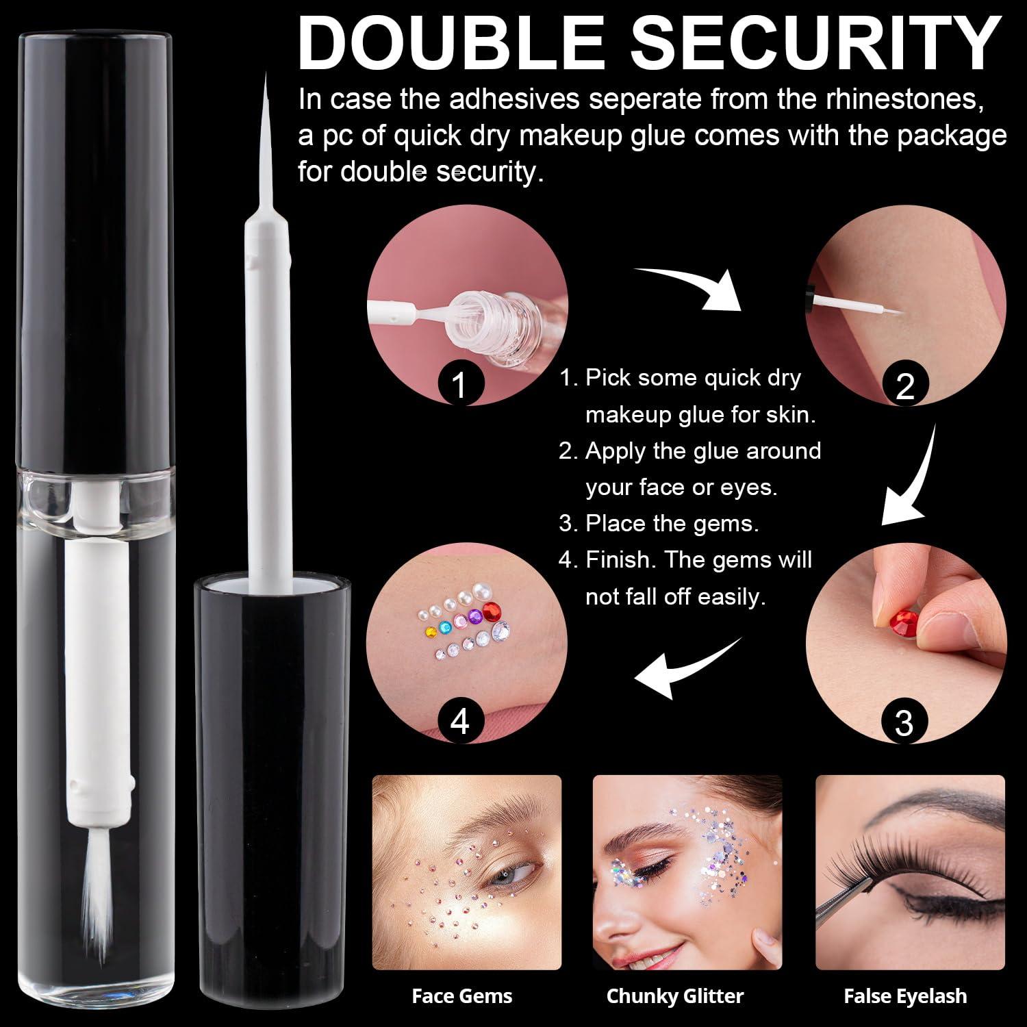 BELLEBOOST 6 Sheets Face Gem Stickers Set 2, Rainbow Mixed Shape Crystal Self Adhesive Rhinestones Face Jewels Stick on, with Makeup Glue for Makeup Eyes Face Hair Nails Body, Crafts and Decorations