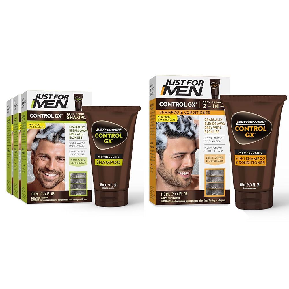 Just for Men Just for Men Control GX Grey Reducing Shampoo, Gradual Hair Color for Stronger and Healthier Hair & Control GX Grey Reducing 2-in-1 Shampoo and Conditioner, Gradual Hair Color
