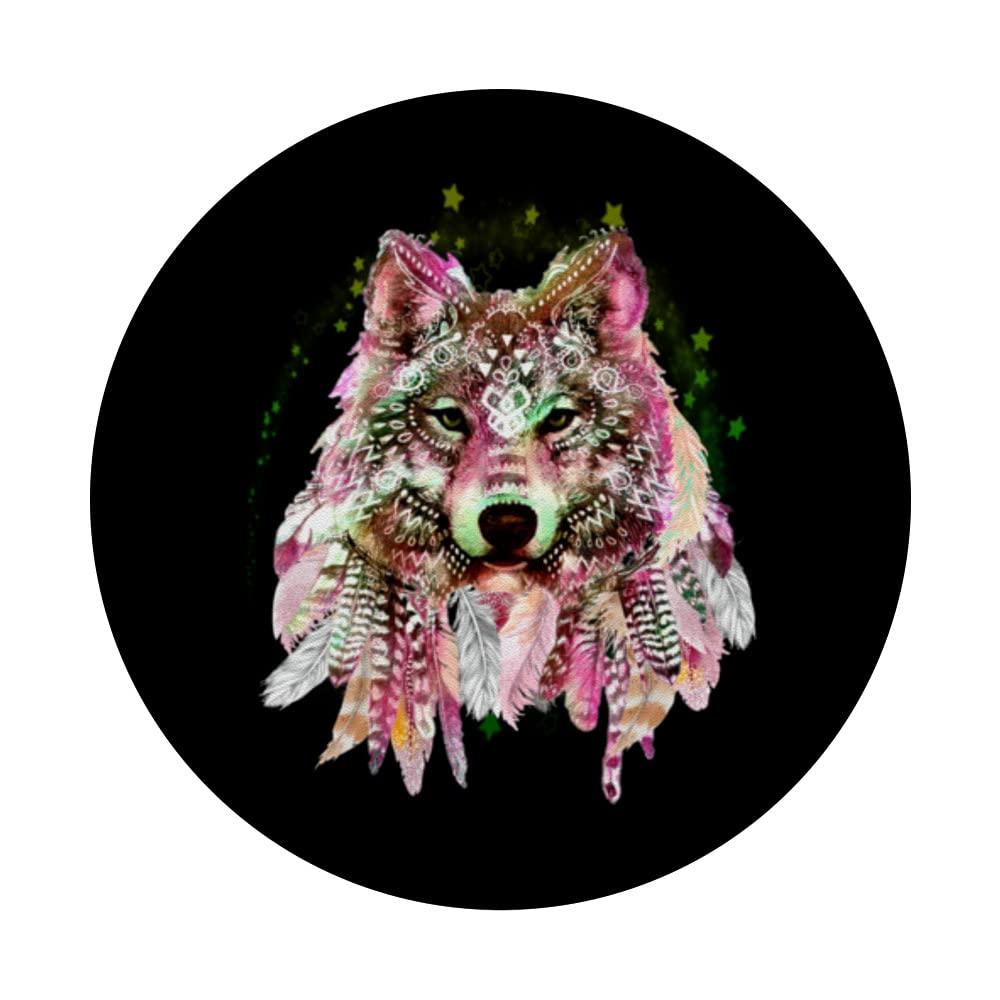 Tribal Wolf Head Stars Native Native American Wolf Head Tribal Bohemian Tattoo Art PopSockets Standard PopGrip