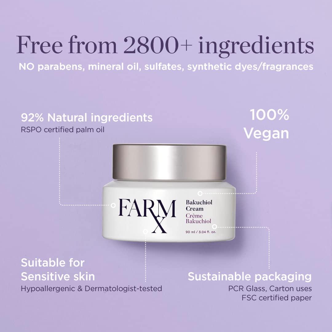 Farm Rx Farm Rx Bakuchiol Cream - Anti Aging Face Moisturizing Vegan Cream (Natural Alternative to Retinol) to Tighten Skin and Bring Radiance to Face,(90 ml/3.04 fl oz) Clean Beauty