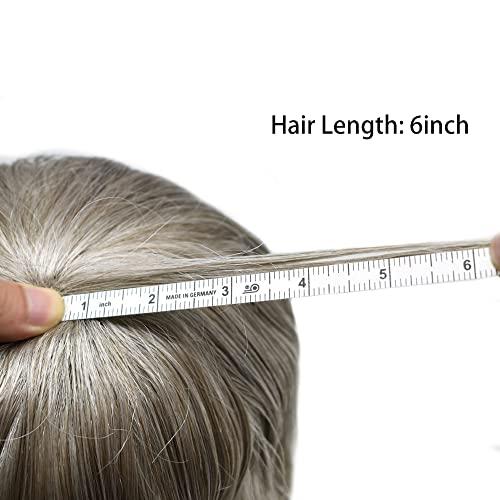 Generic Toupee for Men Human Hair Replacement Systems Full French Lace Mens Toupee Hairpieces Bleached Knots Swiss lace Hair Systems for Men All Lace Male Wig Unit(7X9\"-120% density#550 Medium Light Brown with 50% Gray )