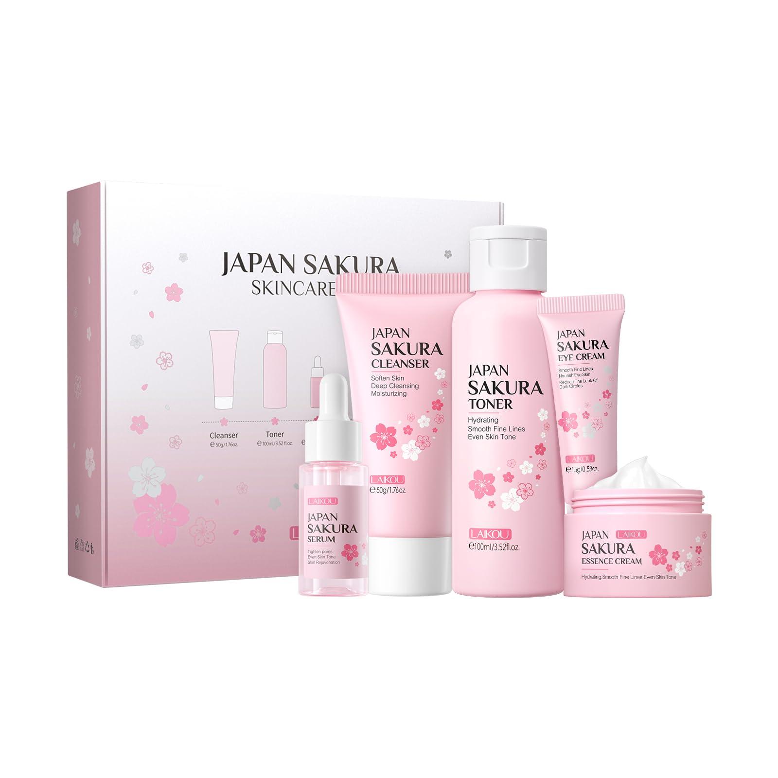 LAIKOU LAIKOU Skin Care Power Duo Box, LAIKOU Japan Sakura Skin Care Kit + LAIKOU Vitamin C Skin Care Kit, Daily Skin Care Routine, Travel Kit