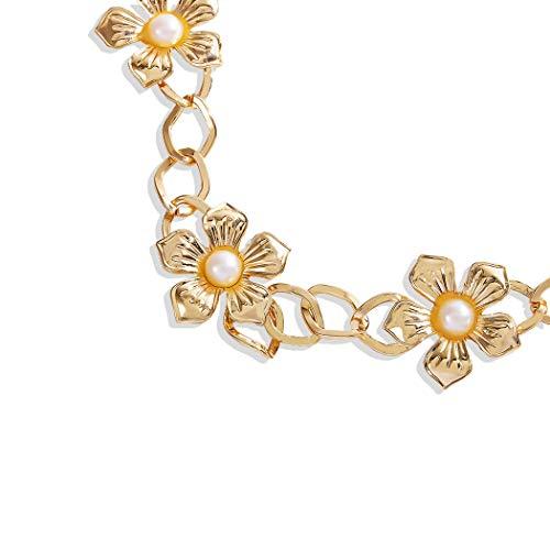 Bomine Bomine Boho Head Chain Bridal Flower Headband Pearl Hair Acessories Wedding Rope for Women and Girls (Gold)