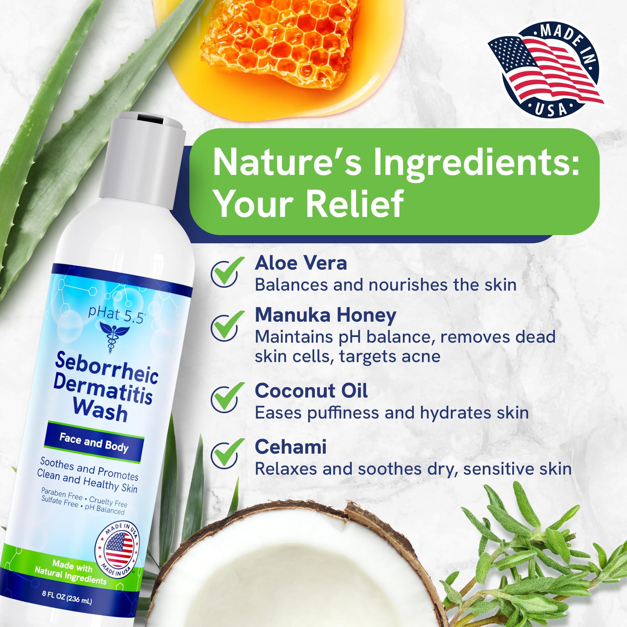 pHat 5.5 Seborrheic & Atopic Dermatitis Gentle Face Wash with Manuka Honey - Natural & Organic Face Cleanser & Body Wash For Sensitive Skin - Hypoallergenic, Paraben Free & Sulfate Free Acne Face Wash (8 oz)