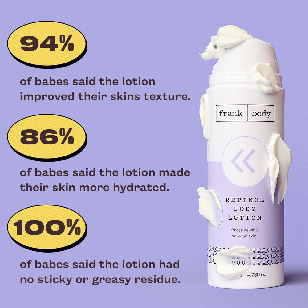 frank body frank body Retinol Body Lotion | Vegan, Cruelty Free Anti-Aging Body Moisturizer | Reduce Appearance of Fine Lines & Hyperpigmentation with Retinol, Peptides & Berry Extracts | 4.73 fl oz / 140 mL