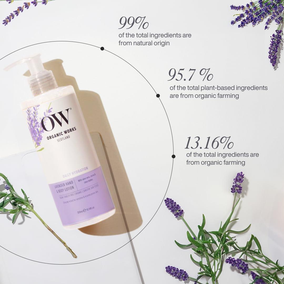 Organic Works Organic Works Daily Hydration Hand and Body Lotion - Enriched with Vitamin E, Cocoa Butter Lotion for Skin Hydration - Lavender - 10.14 oz
