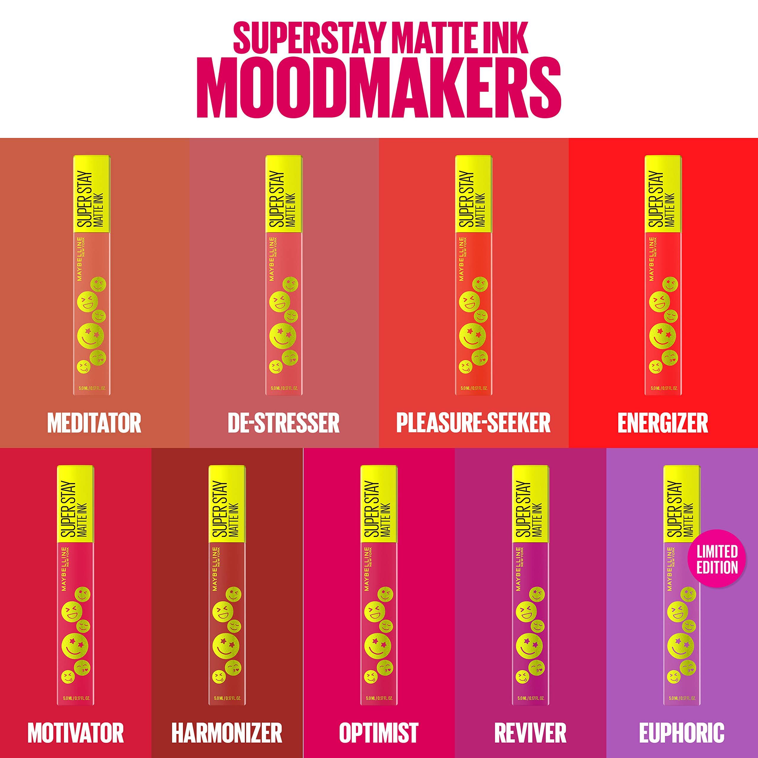 MAYBELLINE Maybelline Super Stay Matte Ink Liquid Lip Color, Moodmakers Lipstick Collection, Long Lasting, Transfer Proof Lip Makeup, Optimist, Pink, 1 Count