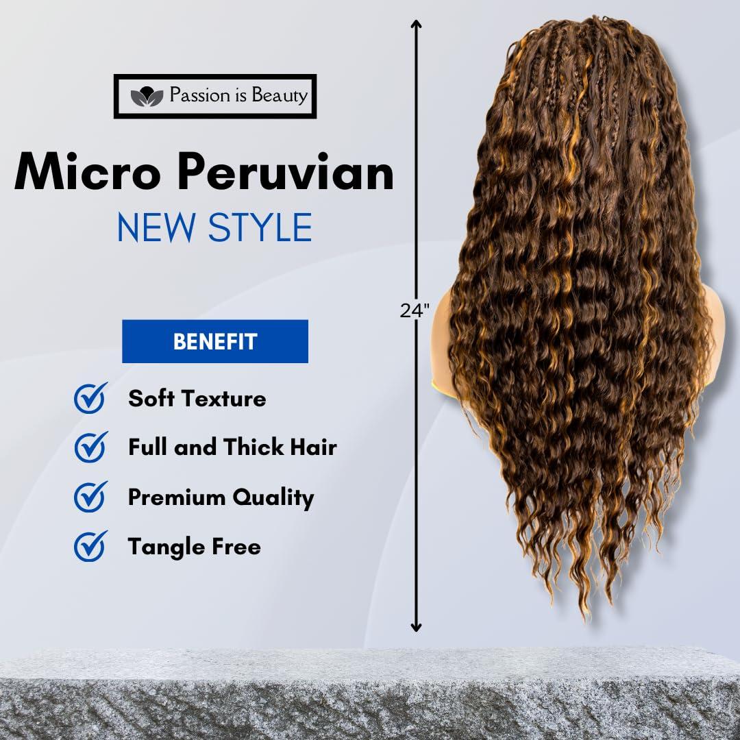 PiB PASSION IS BEAUTY PIB 24 Inch Single Full Lace Braid Wig - Micro Box Braided Wig with Peruvian Deep Wave - Knotless Braids for Black Women - Boho Style Curly Hair Wig (#T42730 Highlight Mix)