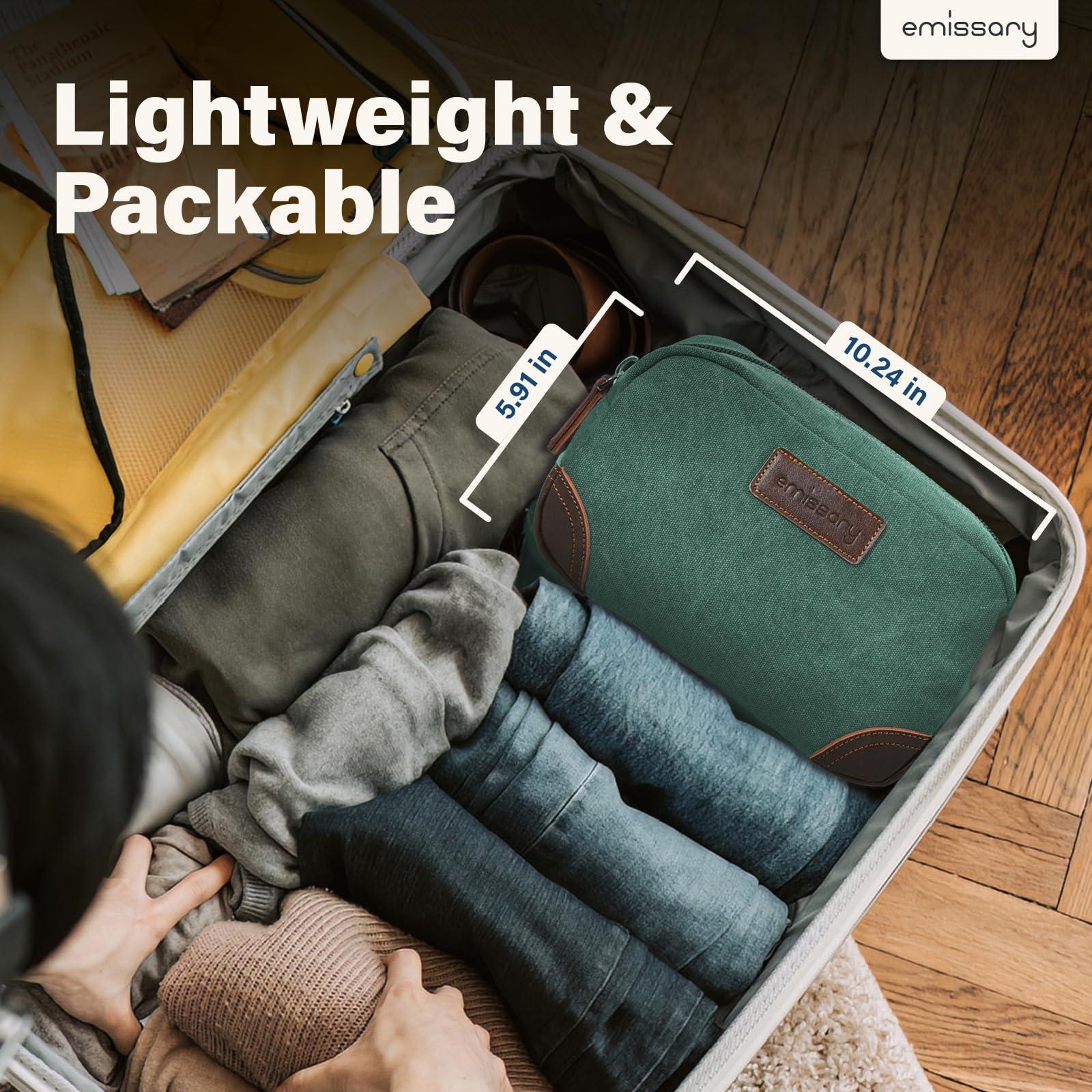 emissary emissary Men's Toiletry Bag, Leather and Canvas Travel Toiletry Bag, Dopp Kit for Men, Travel Bathroom Bag Men's Shaving Kit, Travel Kit Small Bags for Men, Shaving Bag for Travel Accessories (Green)