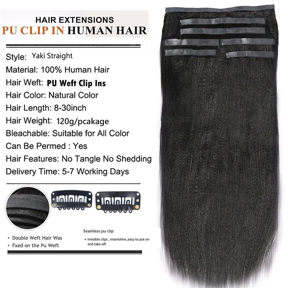 Kiss darling LASHES Light Yaki Straight Seamless Clip In Hair Extensions Real Virgin Remy Human Hair Extensions With Invisible Pu Skin Weft Brazilian Virgin Human Hair Clip Ins 20\" 120g