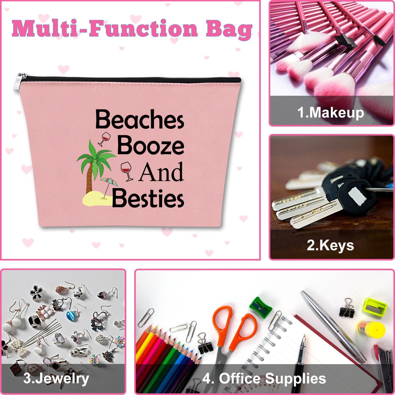 Mxrymvu 2Pcs Beach Gifts for Women Makeup Bag Beach Lover Gifts Funny Vacation Gift Cosmetic Bag Beach Themed Gift for Girl Bestie Birthday Christmas Graduation Gift for Beach Lover Travel Pouch (Blue,Pink)