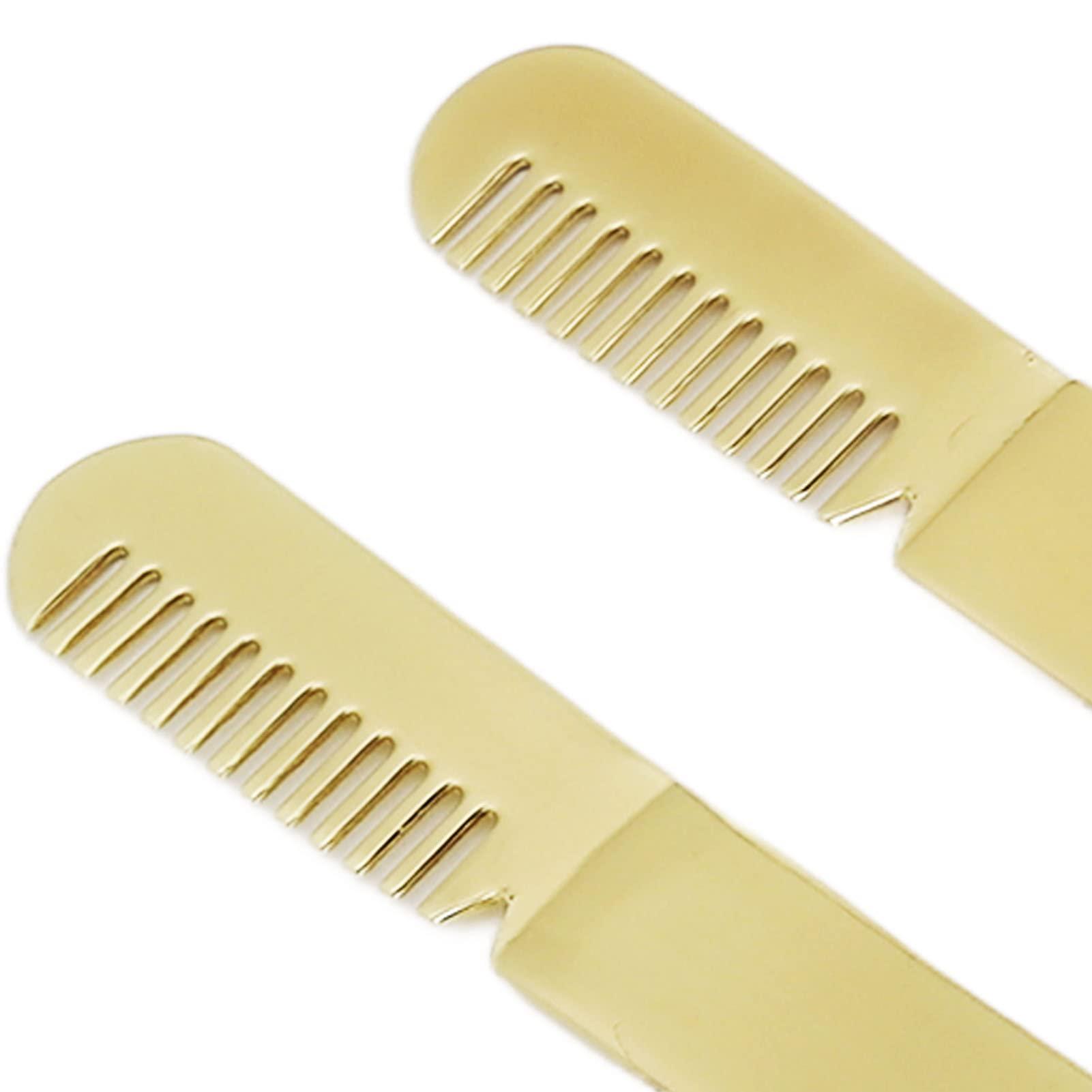 TITA-DONG 2pcs Slant Pointed Tweezer with Comb, Stainless Steel Eyebrow Tweezer Set, High Hardness Double Headed Tweezer Comb, Professional Eyebrow Trimming Tool for Women Facial, Golden