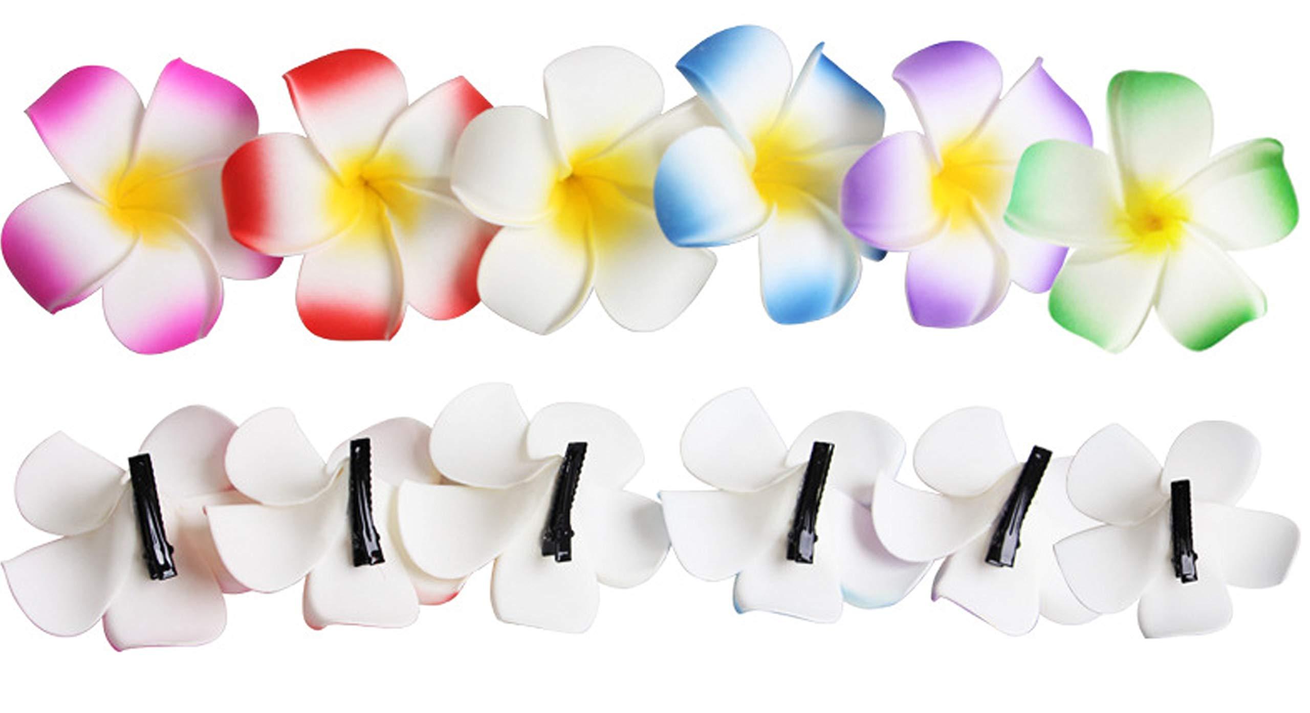 Geek-M Hawaiian Leis Bulk 36Ct Hawaiian Flower Lei with 24Ct Hawaiian Plumeria Flower Clips set Tropical Luau Party Supplies Beach Party Decoration for Adult Kids