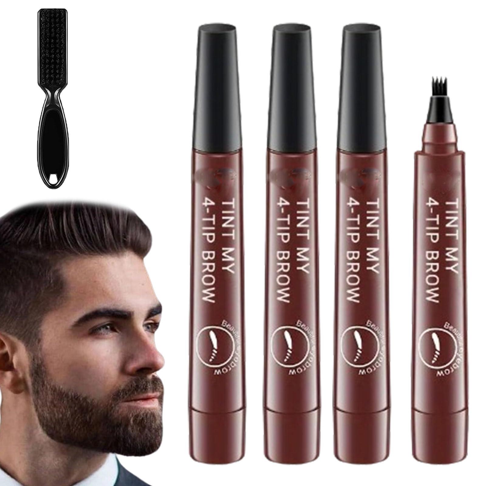 Generic Generic 4 Points Multi-used Pen, 4 Points Multi-used Pen Beard, Suertemall Beard Filler, 4 Tip Brow Waterproof, 4 Tip Brow Pen, Long Lasting, Creates Natural Looking (3 Red brown)