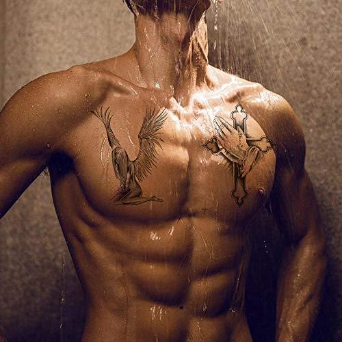 AWLEE Temporary Tattoos for Men Women Black Large Catholic Cross angel Tattoo Sticker Body Art Makeup Half Arm Fake Tattoo Waterproof (Pattern 2)