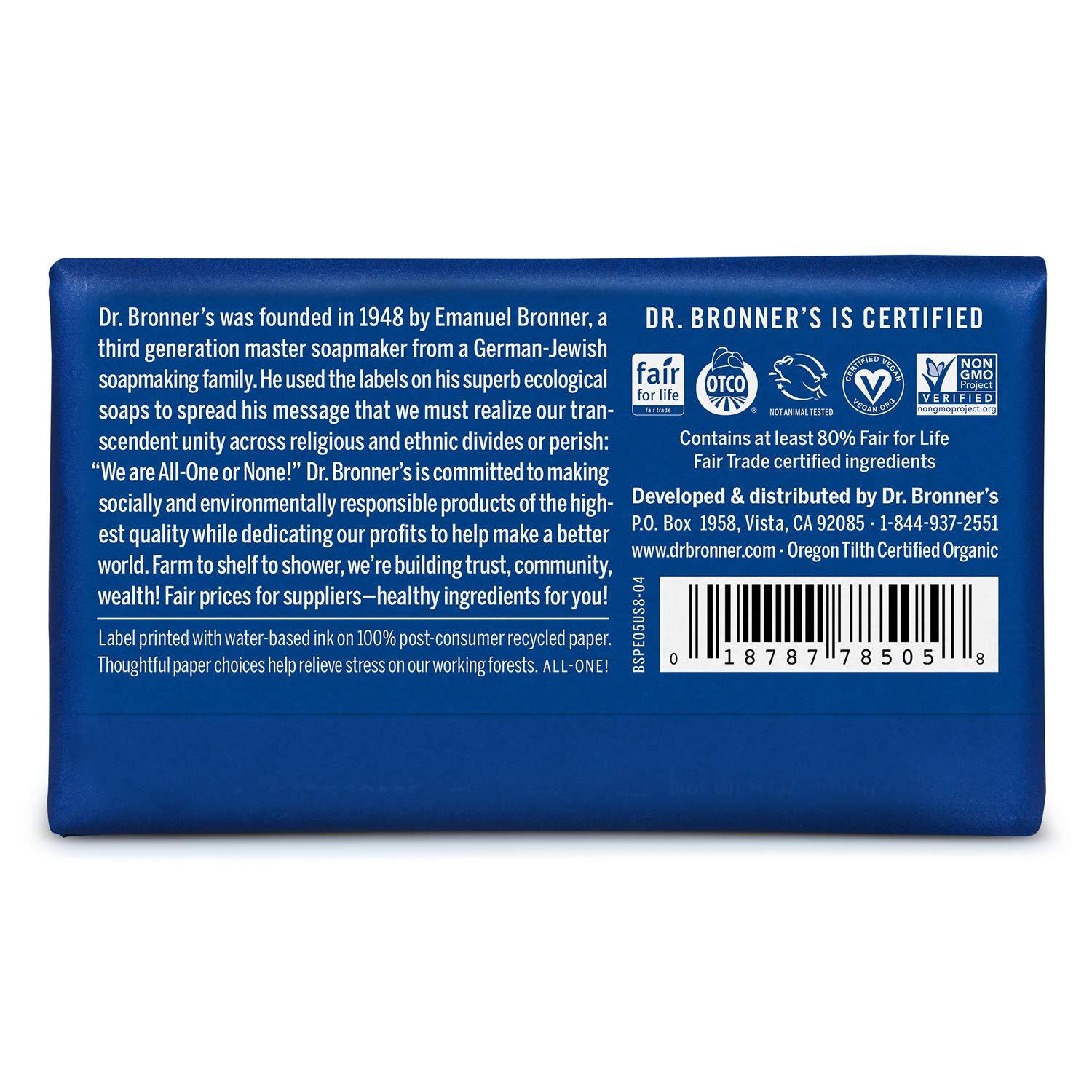 Dr. Bronner's Dr. Bronner’s - Pure-Castile Bar Soap (Peppermint, 5 ounce, 2-Pack) - Made with Organic Oils, For Face, Body and Hair, Gentle and Moisturizing, Biodegradable, Vegan, Cruelty-free, Non-GMO