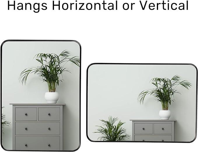 QiMaieeUSA Black 22x30 INCH Metal Rectangle Barhroom Mirror